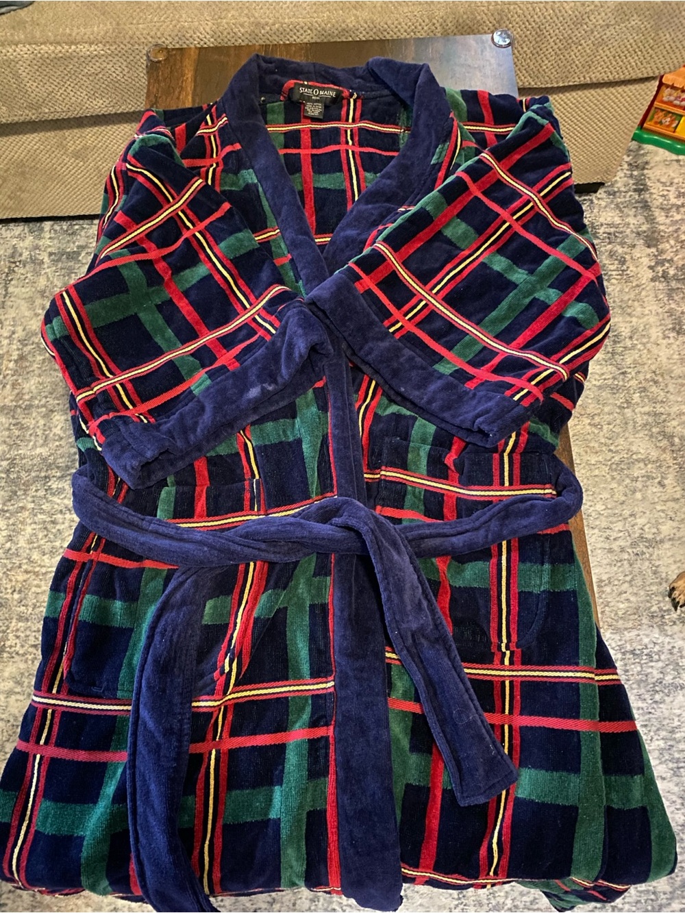 State O Maine Striped Cotton Robe - Navy & Red